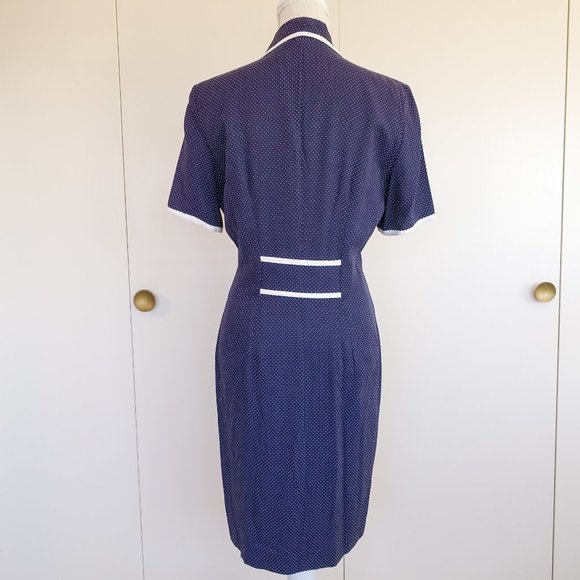 Vintage Studio I 60's Style Short Sleeve Navy White Polka Dot Work Office Dress - Picture 7 of 8